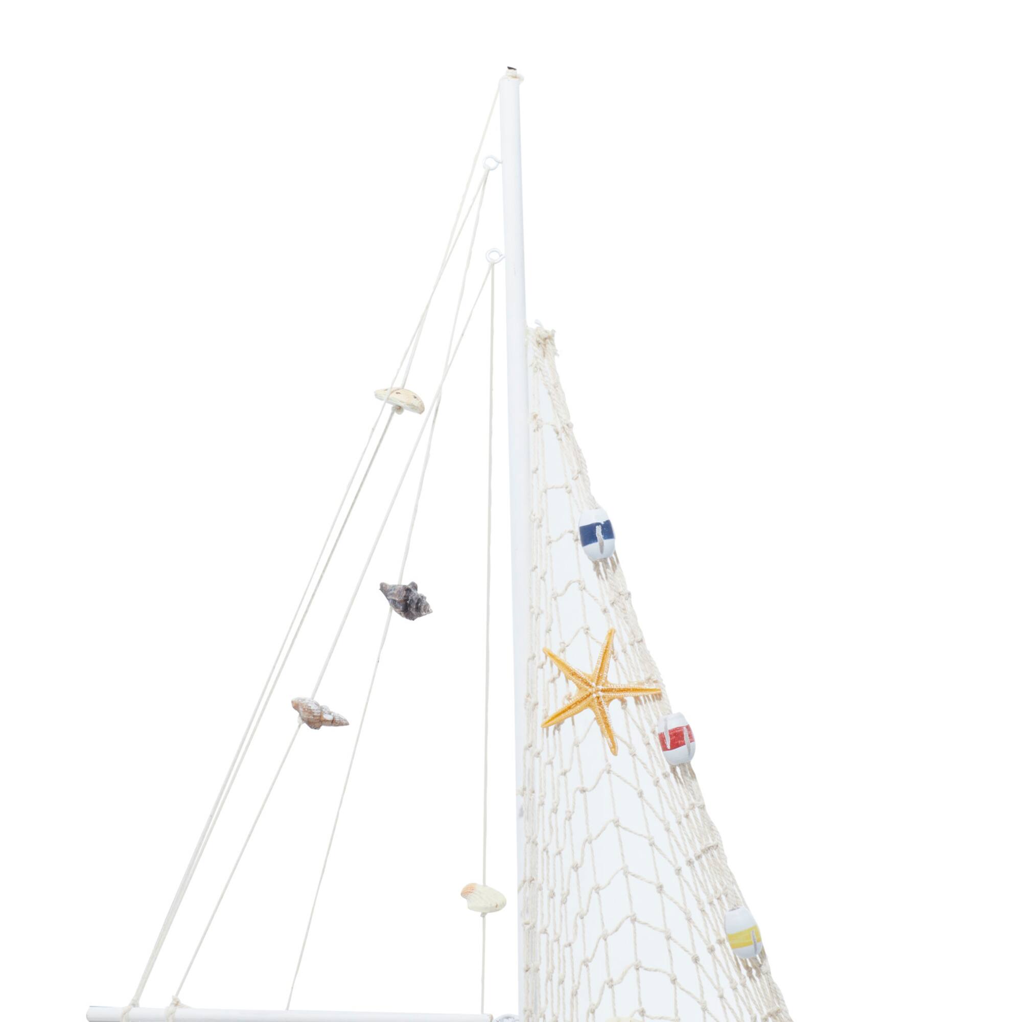 Set of 2 White Wood Coastal Sail Boat Sculpture, 22" x 13"